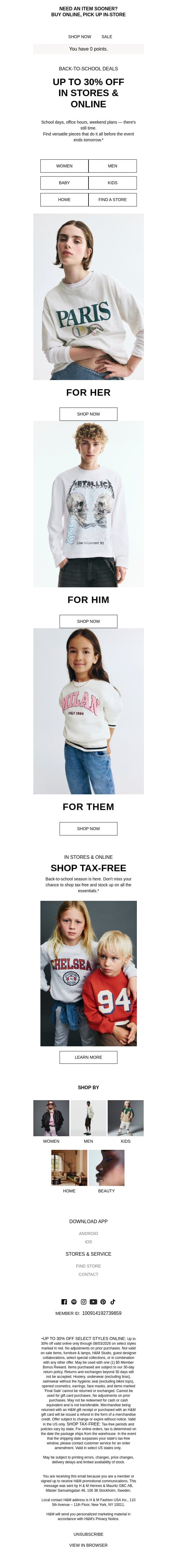 Up to 30% off ends tomorrow email from H&M Kids screenshot