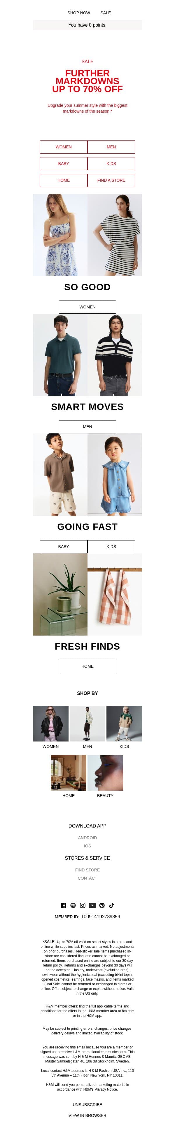 New sale price drops up to 70% off email from H&M Kids screenshot