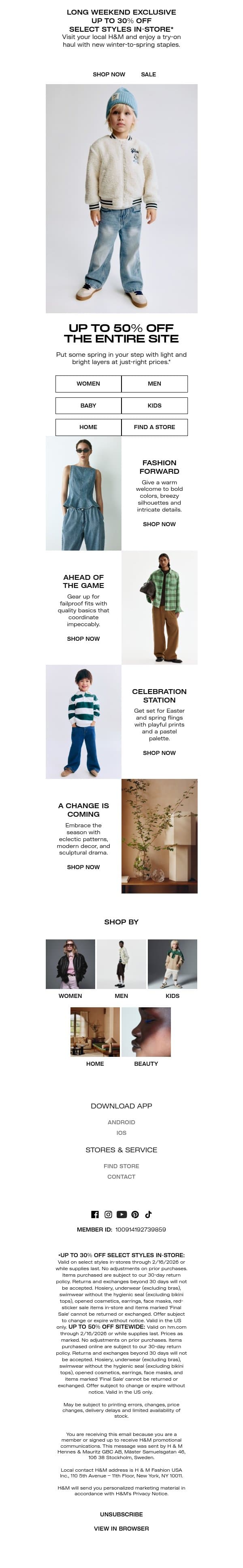 Up to 50% off ends tomorrow email from H&M Kids screenshot