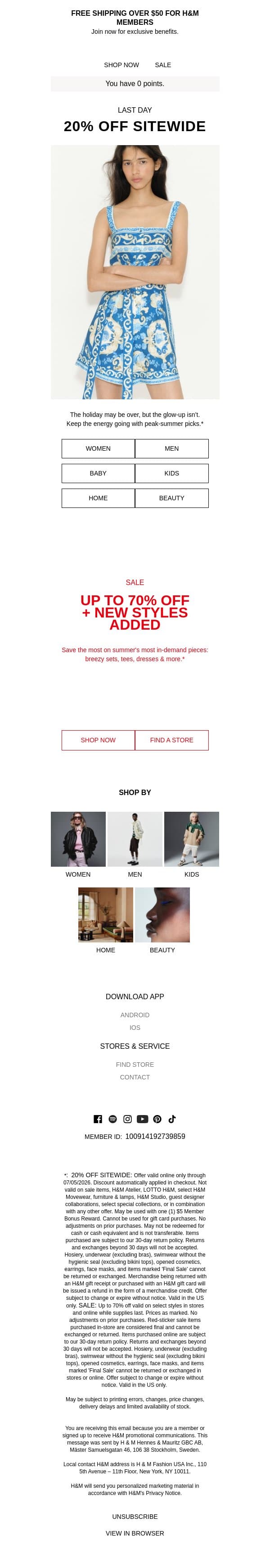 20% off almost everything ends today email from H&M Kids screenshot