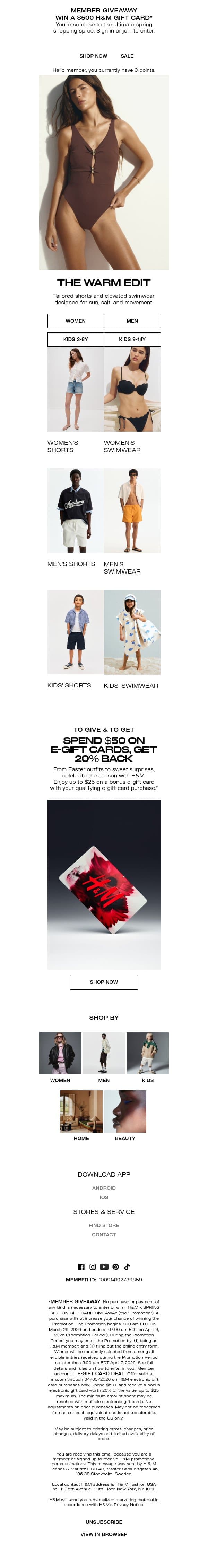 Sun season, covered email from H&M Kids screenshot