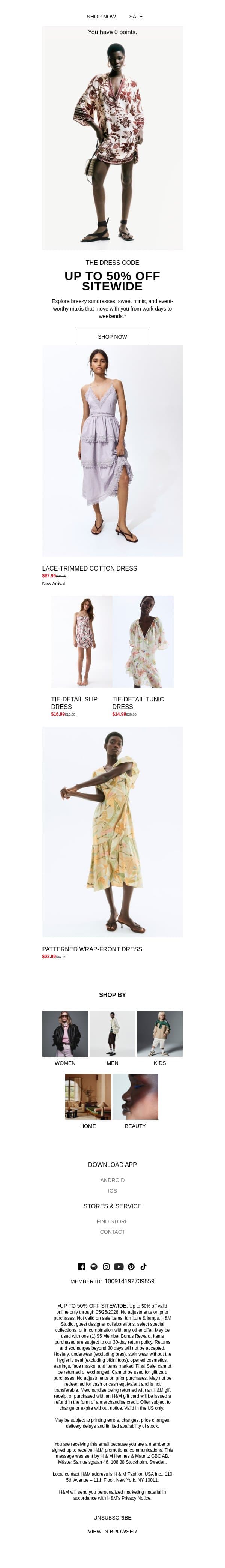 Up to 50% off sitewide starts now email from H&M Kids screenshot