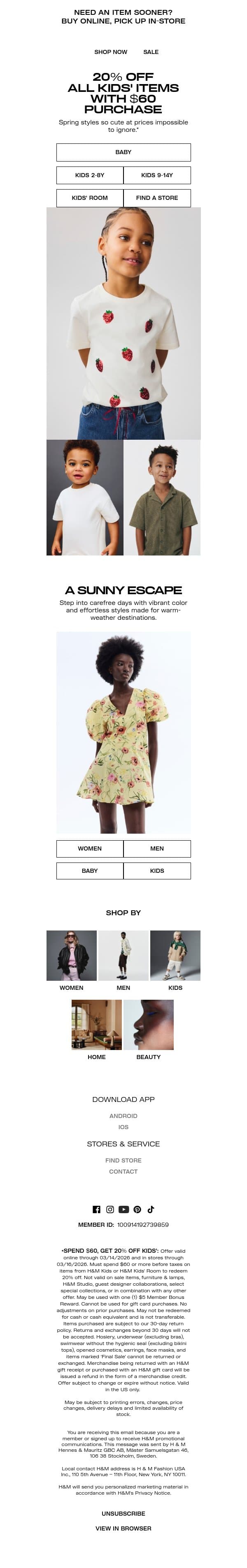 Don't miss 20% off kids' clothes, toys & decor email from H&M Kids screenshot