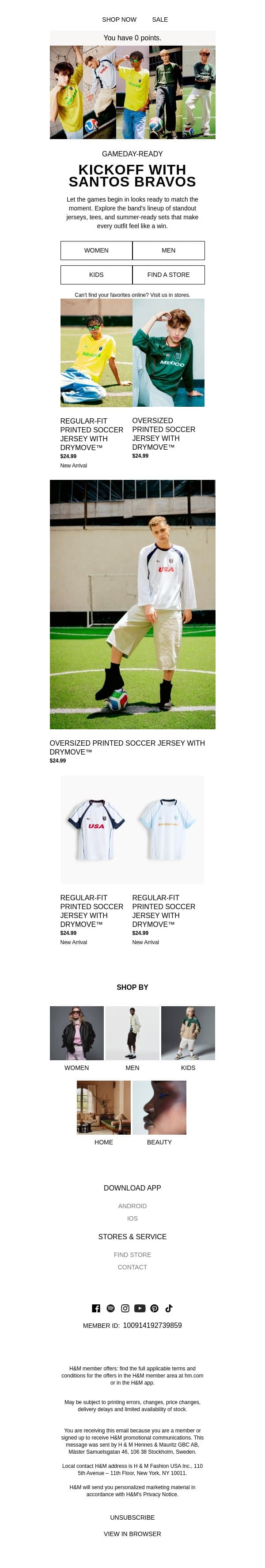 Game on: SANTOS BRAVOS kicks us off email from H&M Kids screenshot
