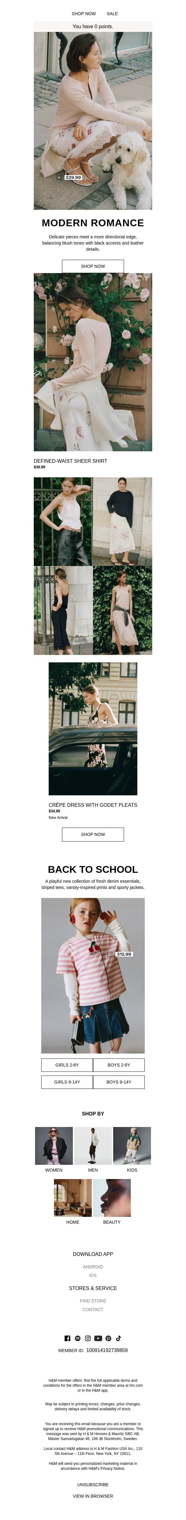 Modern romance: lace + leather email from H&M Kids screenshot