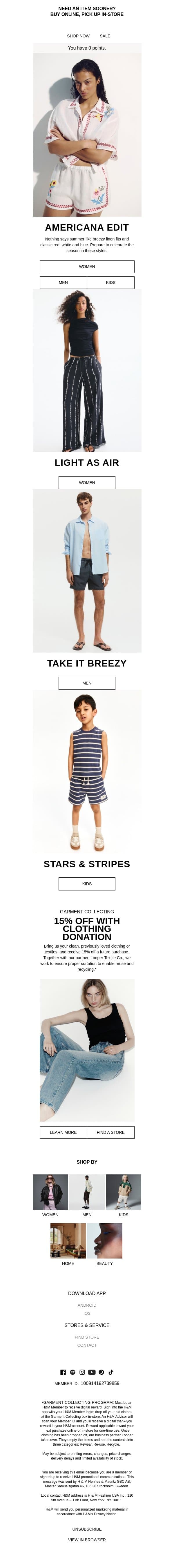 The Summer Shop is now open email from H&M Kids screenshot