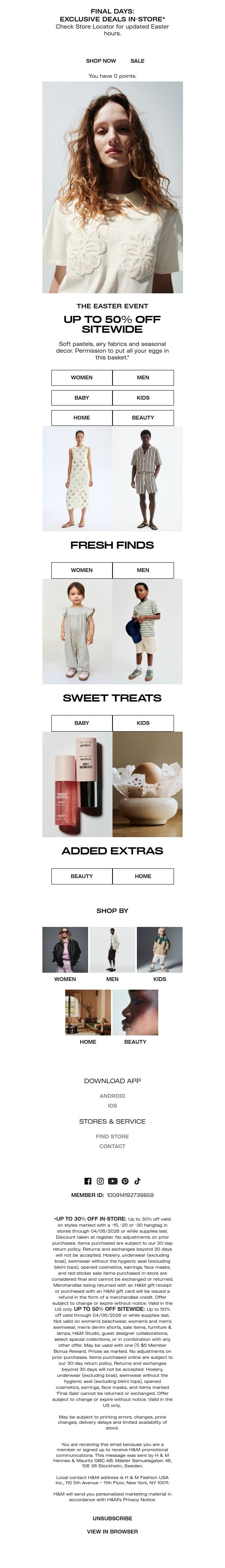 Found: Up to 50% off everything email from H&M Kids screenshot