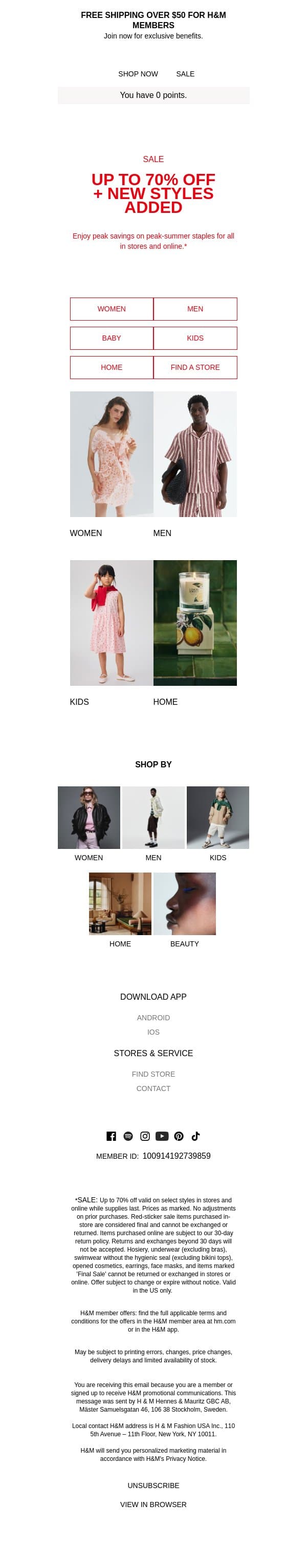 Sale is now up to 70% off + new styles added email from H&M Kids screenshot