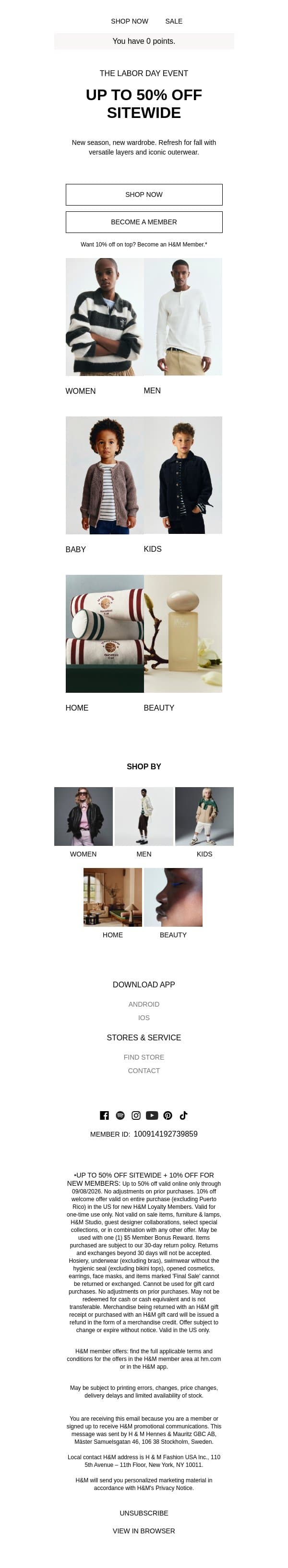 Labor Day Event: Up to 50% off starts now email from H&M Kids screenshot