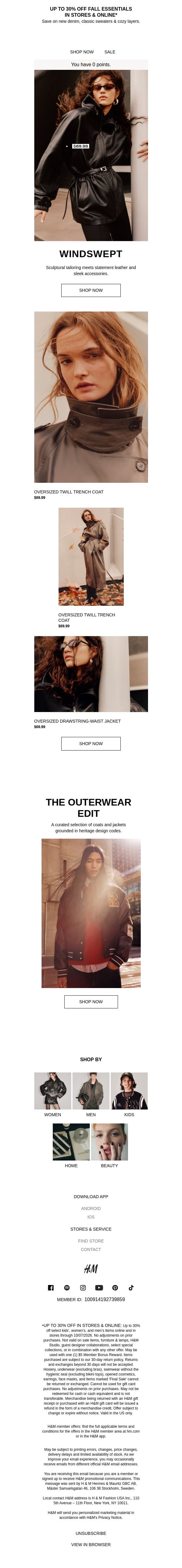 New in: The Outerwear Edit email from H&M Kids screenshot
