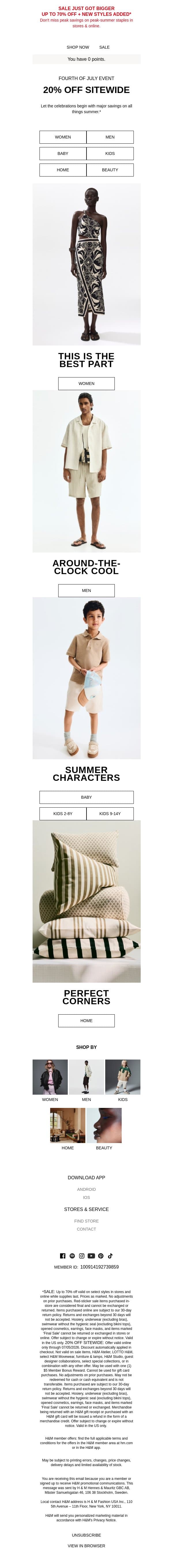 20% off + the long weekend starts now email from H&M Kids screenshot