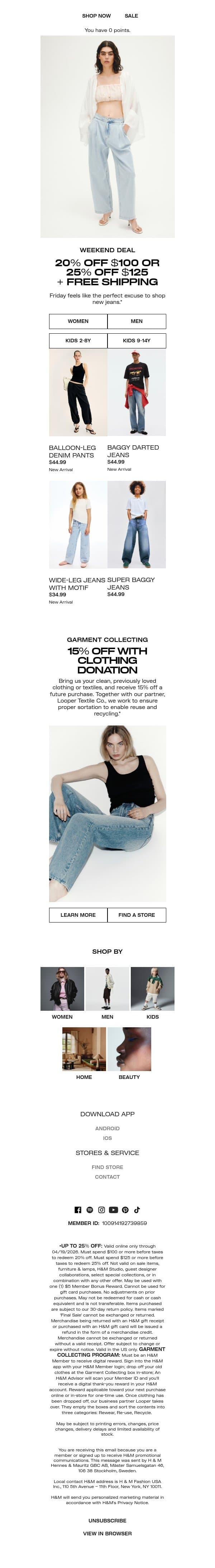 Up to 25% off + the weekend starts now email from H&M Kids screenshot