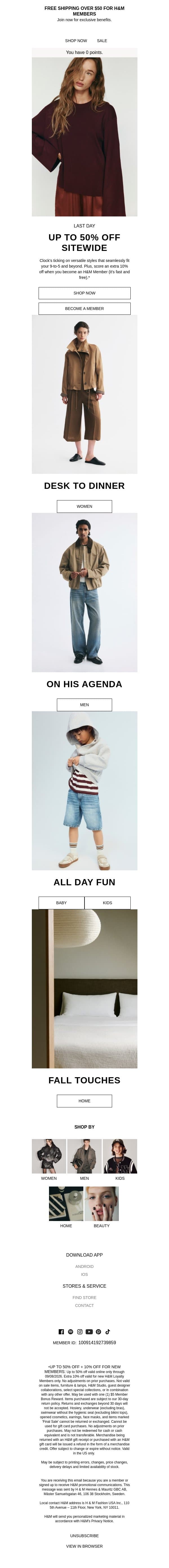Up to 50% off ends tonight email from H&M Kids screenshot