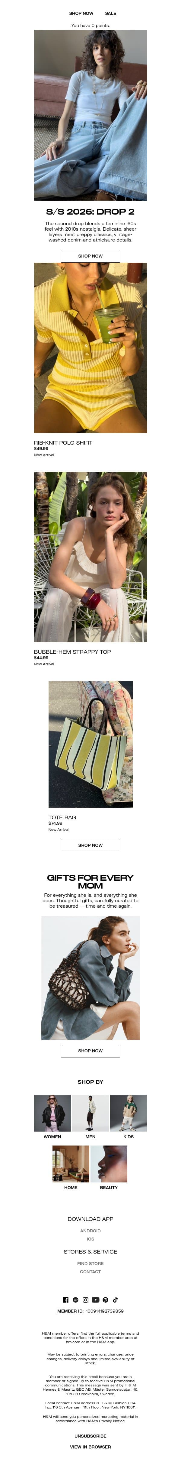 S/S 2026 Collection: Drop 2 email from H&M Kids screenshot