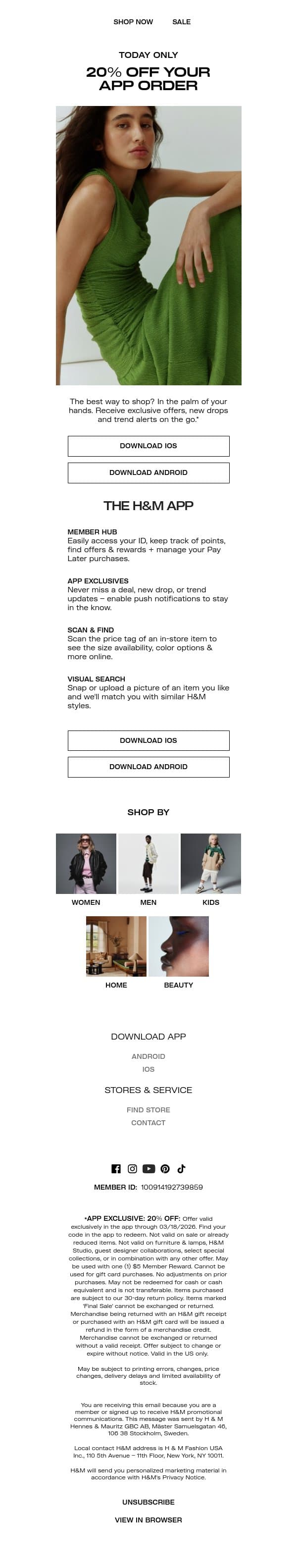 20% off — exclusively in the app email from H&M Kids screenshot
