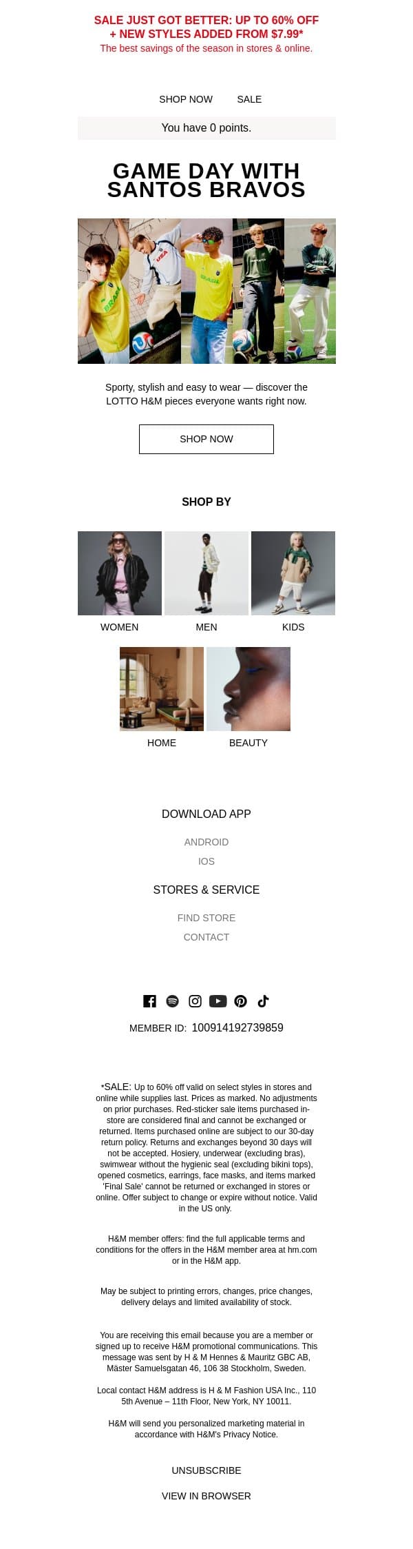 The SANTOS BRAVOS style edit email from H&M Kids screenshot