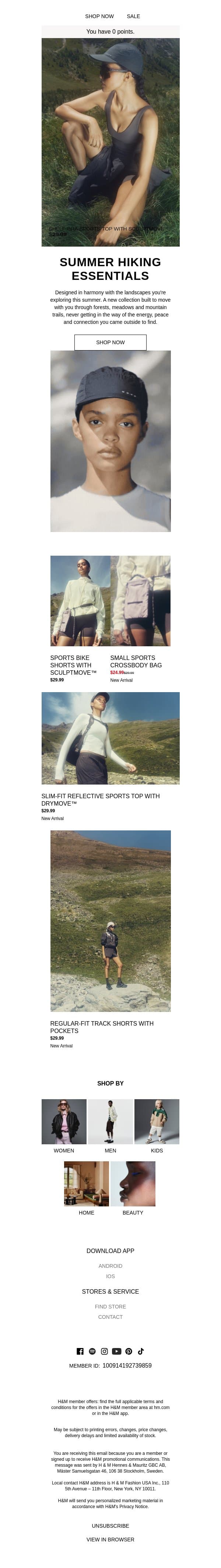Summer hiking with H&M MOVE email from H&M Kids screenshot