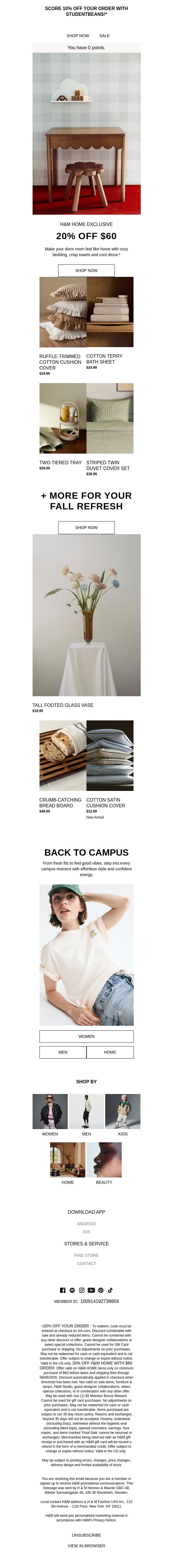 You're invited: 20% off H&M HOME email from H&M Kids screenshot