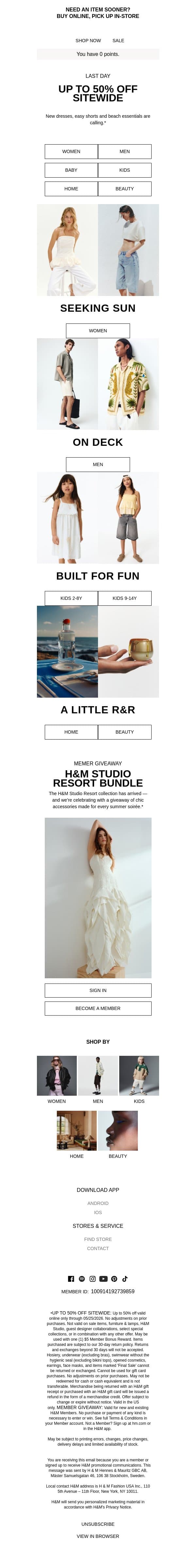 Last day: Up to 50% off your summer wardrobe email from H&M Kids screenshot