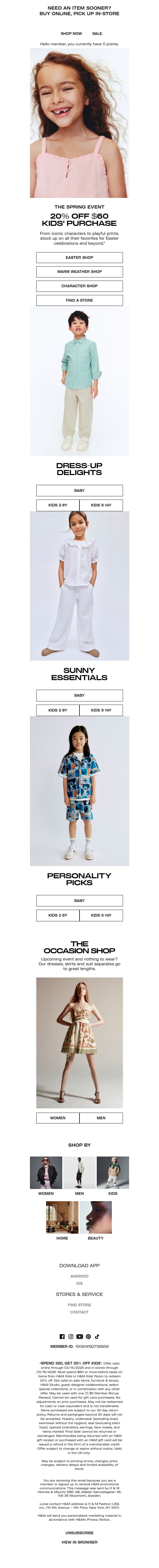 20% off ALL kids' items has sprung email from H&M Kids screenshot