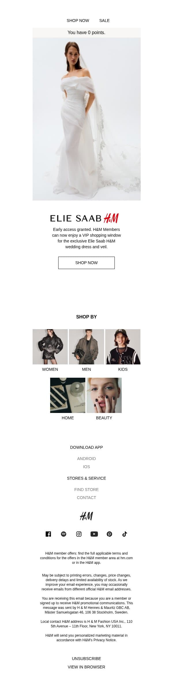 It's time: Elie Saab H&M early access email from H&M Kids screenshot