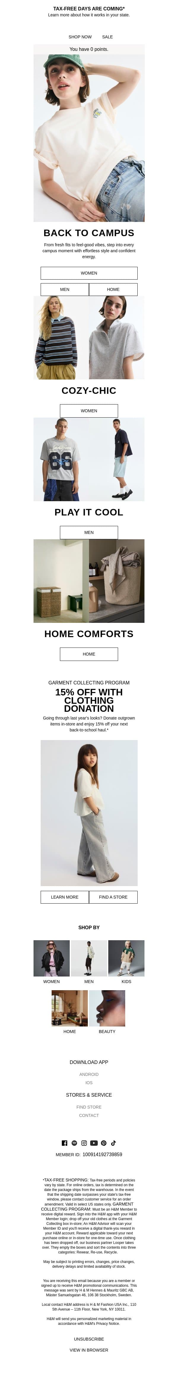 The Campus Shop is now open email from H&M Kids screenshot