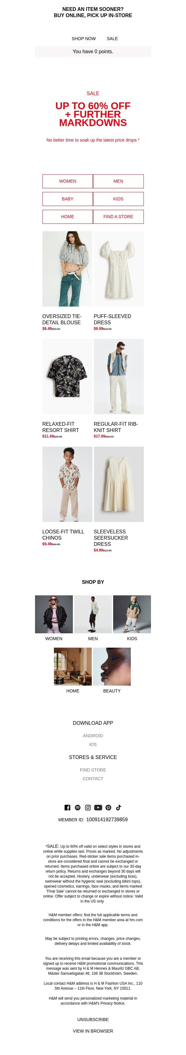 New sale styles added from $7.99 email from H&M Kids screenshot