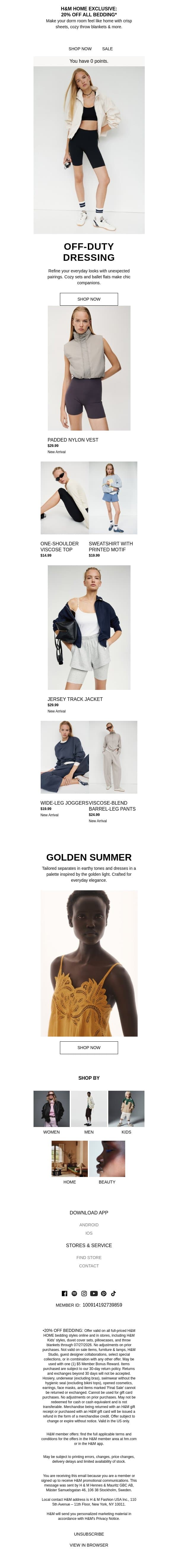 Off-duty dressing email from H&M Kids screenshot