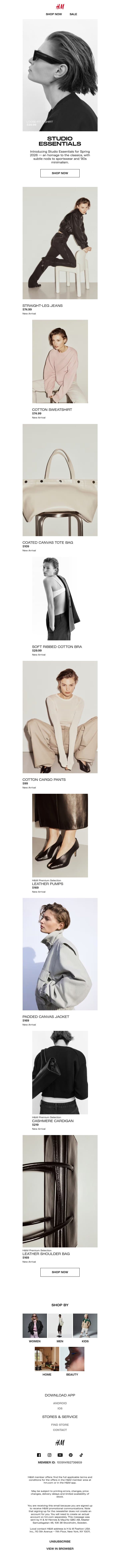 New in: Studio Essentials email from H&M Kids screenshot