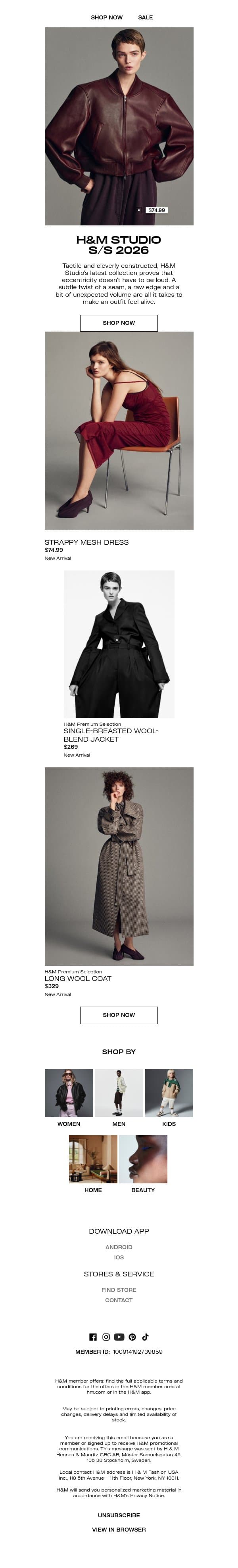 Just dropped: H&M Studio S/S 2026 email from H&M Kids screenshot