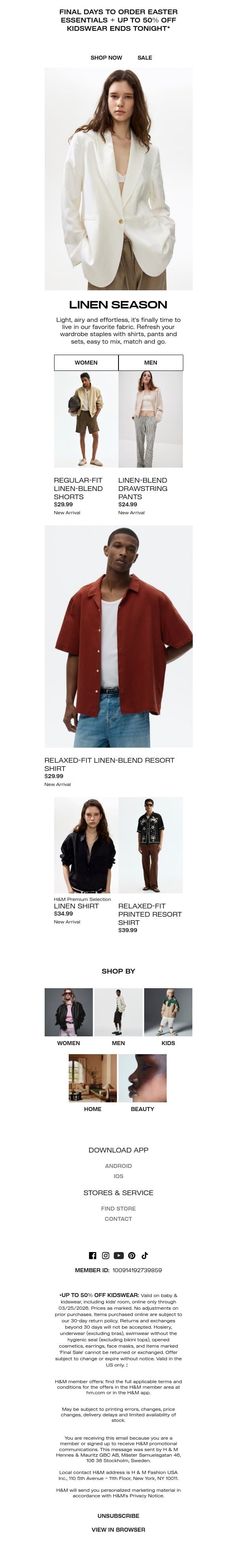 Is anything better than linen season? email from H&M Kids screenshot