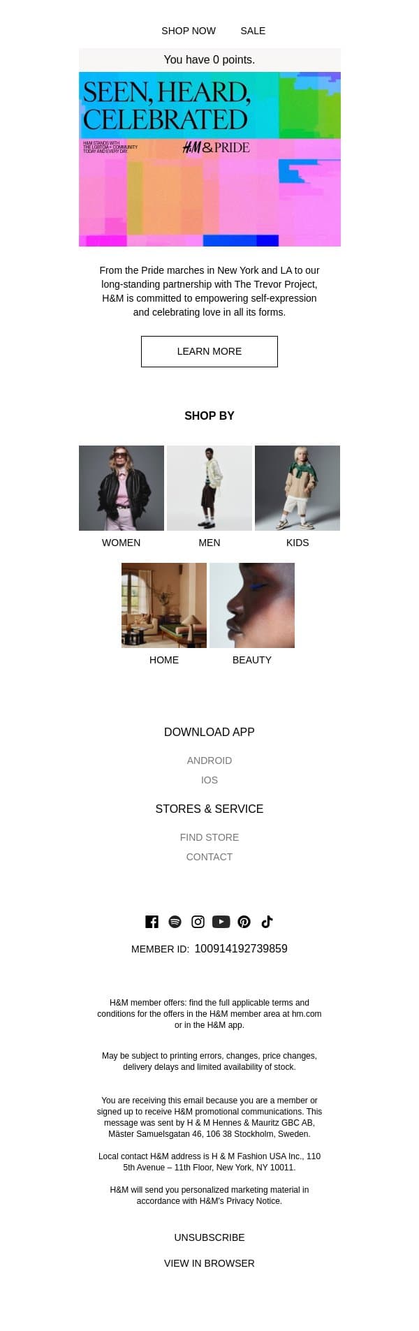 H&M&Pride: today & every day email from H&M Kids screenshot
