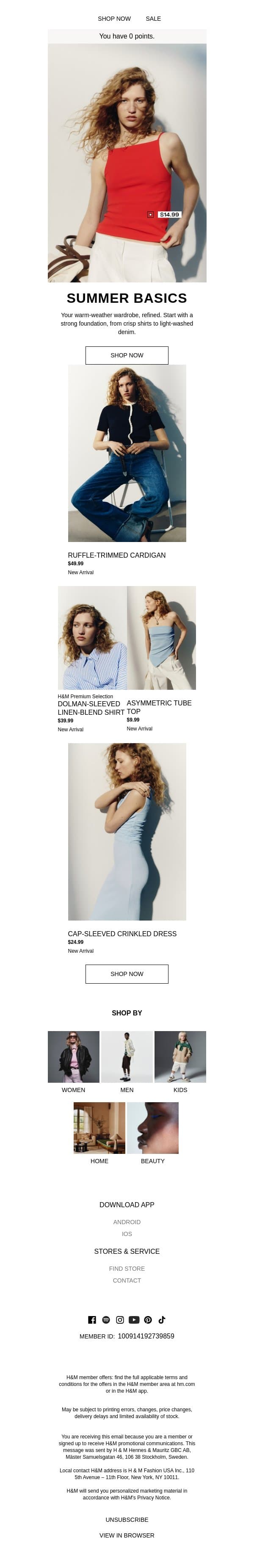 In focus: Summer basics email from H&M Kids screenshot