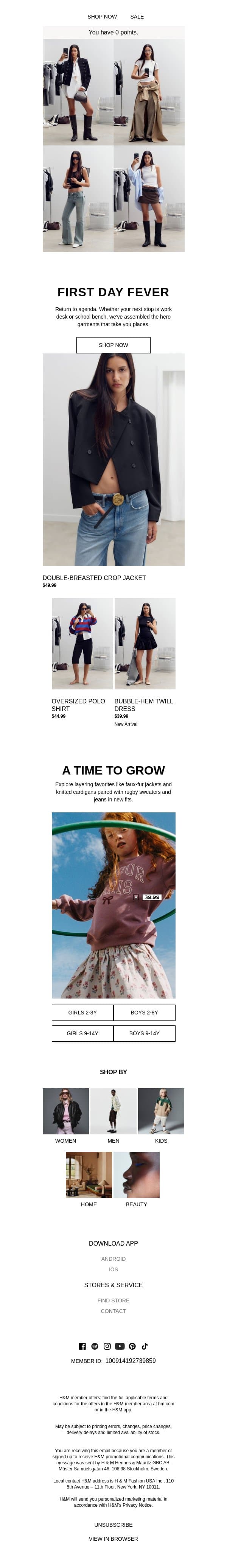 Return to routine in style email from H&M Kids screenshot