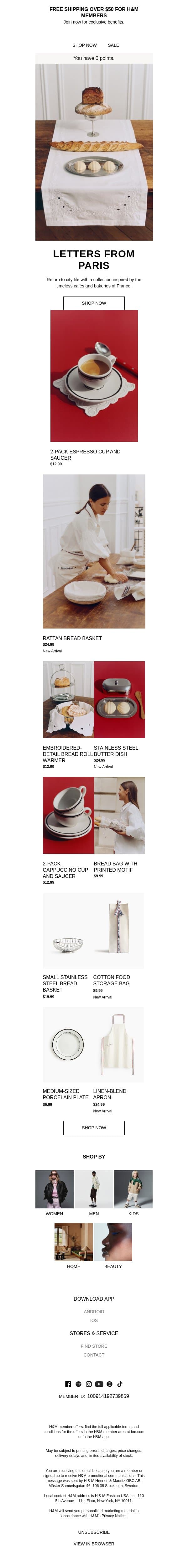 New in: Parisian-style tableware email from H&M Kids screenshot