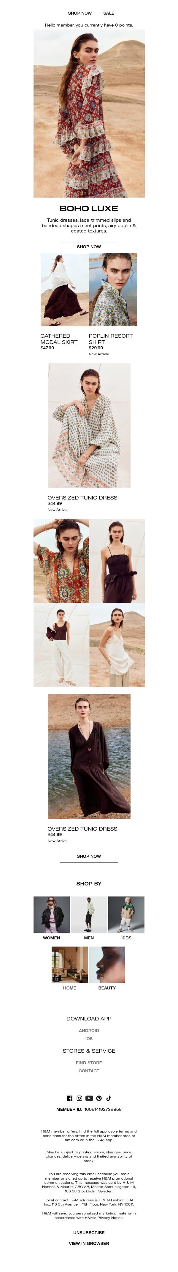 New in: Bohemian pieces email from H&M Kids screenshot
