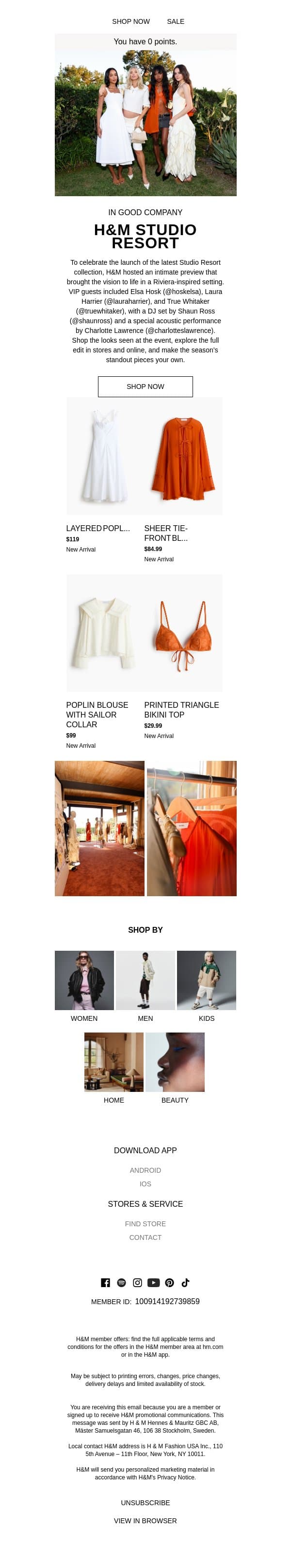 An LA escape with H&M Studio Resort email from H&M Kids screenshot