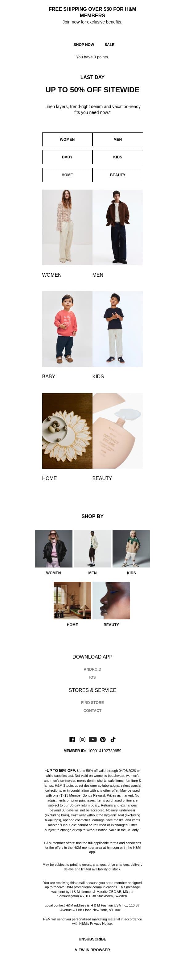 Up to 50% off sitewide ends today email from H&M Kids screenshot