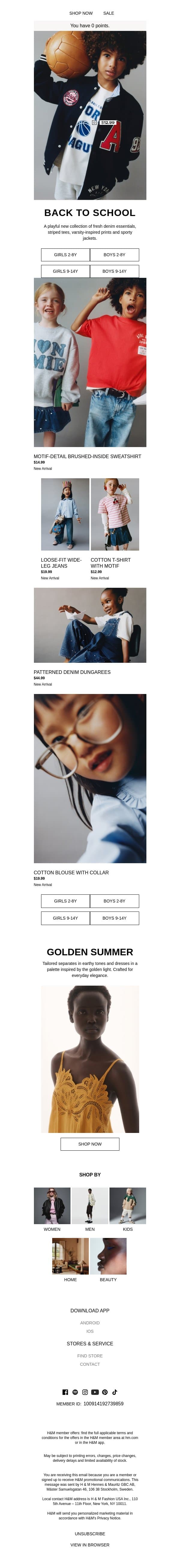 New arrivals: Back to school email from H&M Kids screenshot