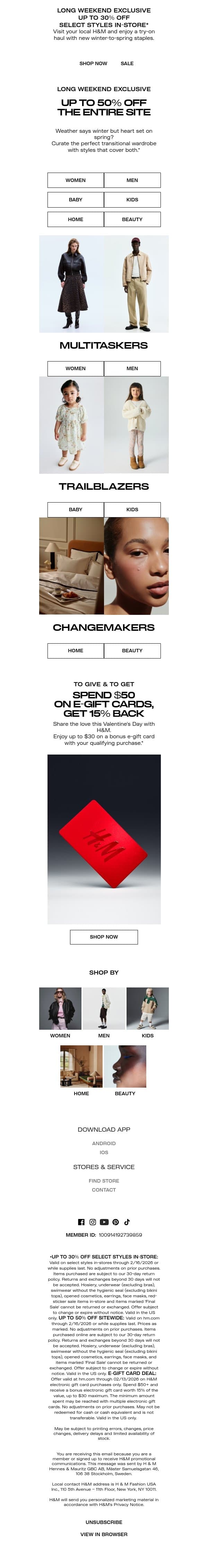 Up to 50% off starts now email from H&M Kids screenshot