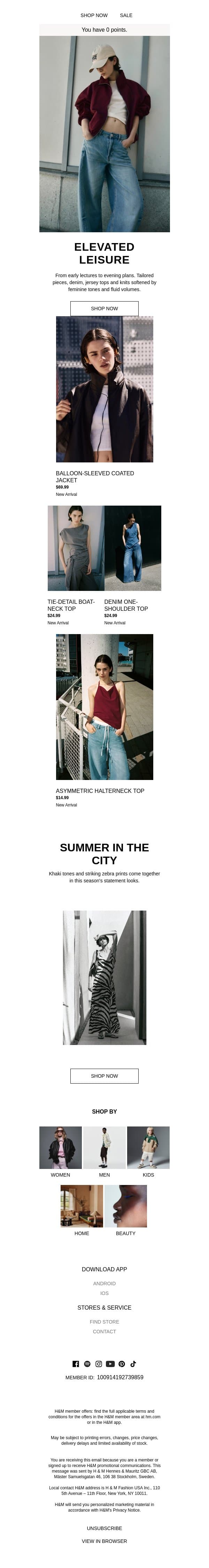 Elevated leisure email from H&M Kids screenshot