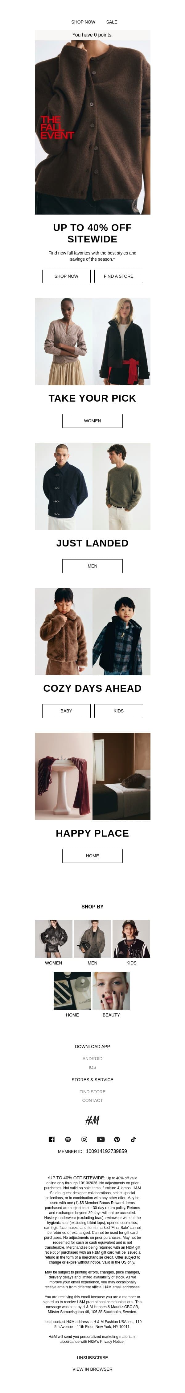 The Fall Event: Up to 40% off sitewide email from H&M Kids screenshot