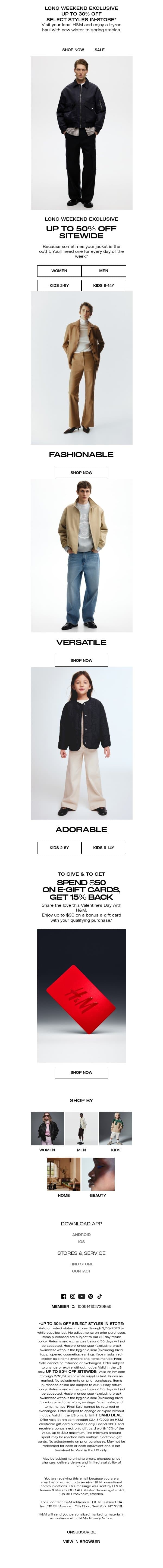 Out & in-between, up to 50% off email from H&M Kids screenshot