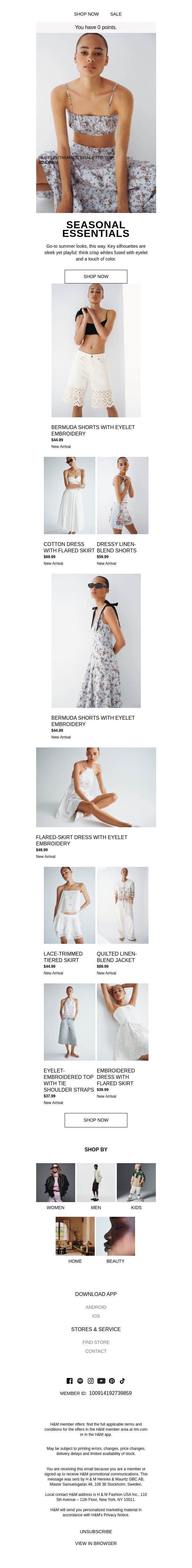 Warm-weather wardrobe heroes email from H&M Kids screenshot