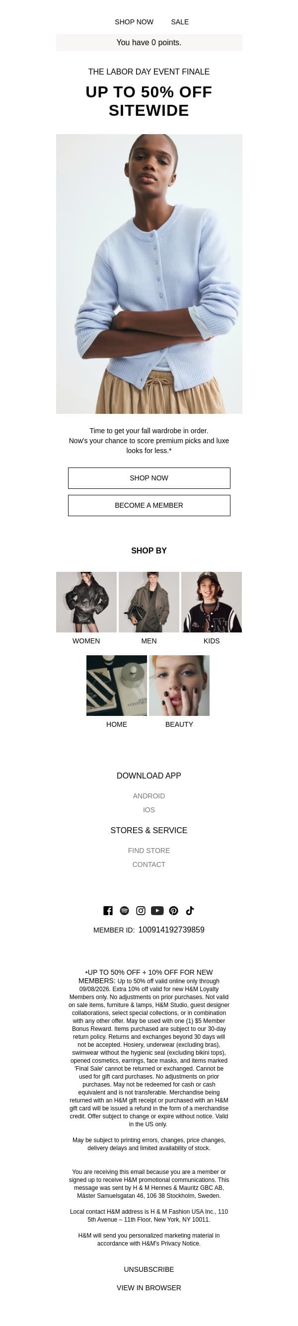 This is it: up to 50% off sitewide email from H&M Kids screenshot