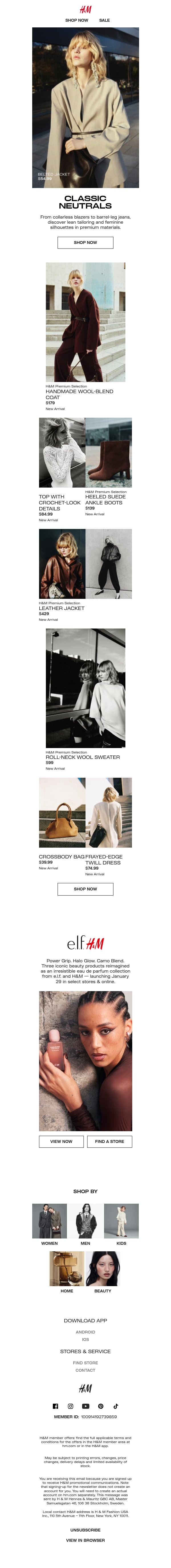 New in: Classic neutrals email from H&M Kids screenshot