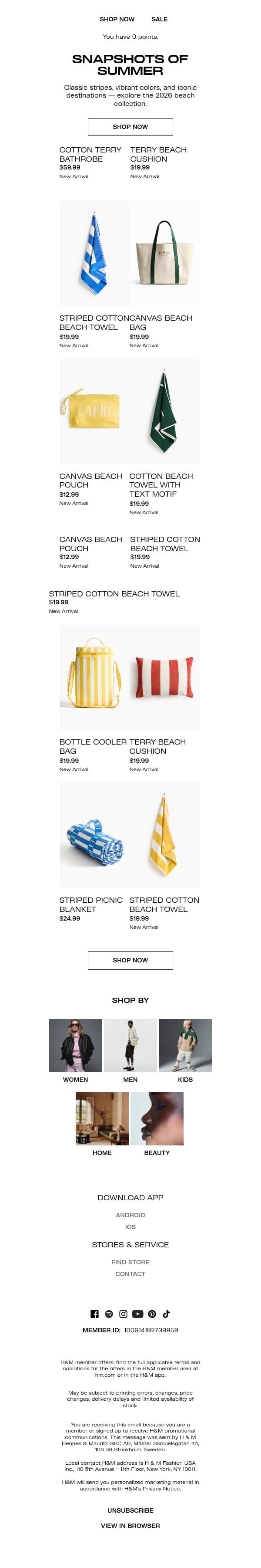 New in: Beach essentials email from H&M Kids screenshot