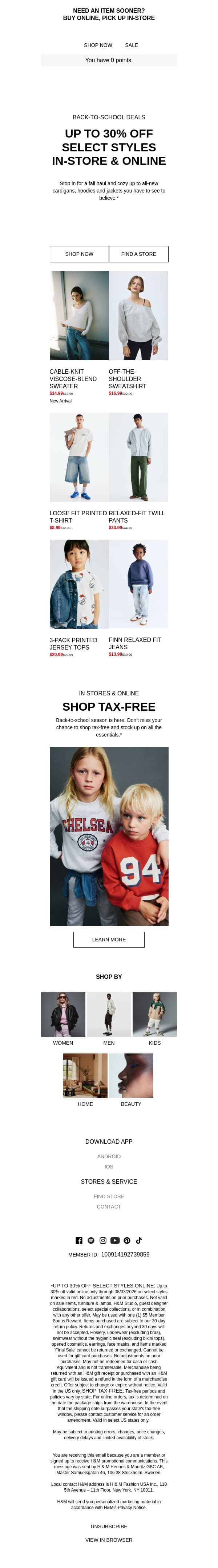 Score 30% off in-store all weekend email from H&M Kids screenshot