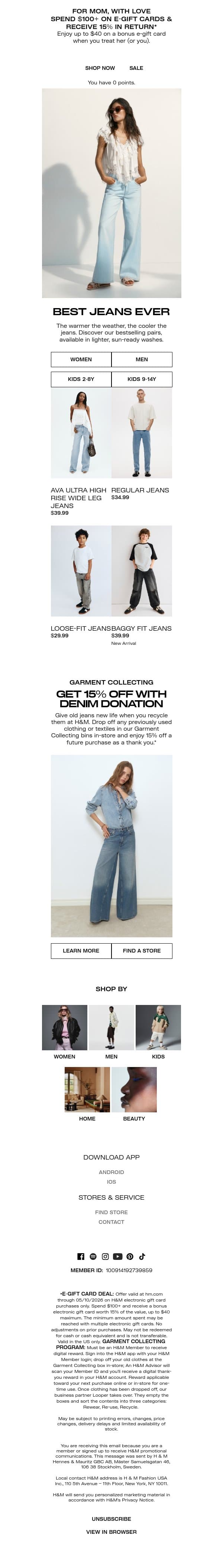 Bestselling jeans that make the outfit email from H&M Kids screenshot