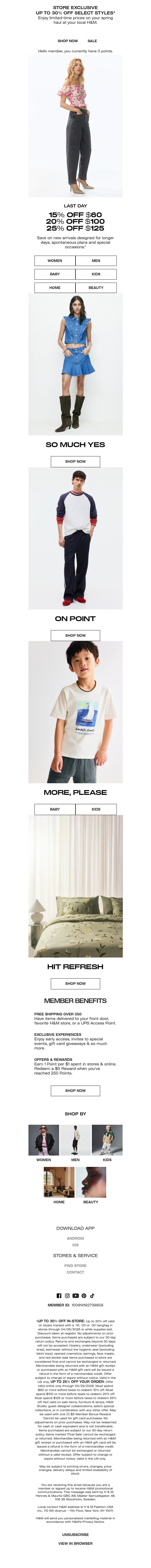 Last day: 25%, 20% or 15% off email from H&M Kids screenshot